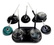 6 Esterbrook Fountain Pen Desk Sets, Assorted "dip-less" Wells In Glass, Pl