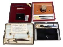 4 Boxed Sheaffer Desk Sets, A Cartridge Fountain And White Dot Ballpoint In