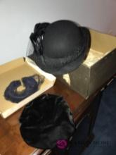 3- vintage hats in hat box