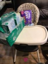 childs high chair/Kleenex/diapers