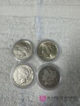 lot of four early silver dollars
