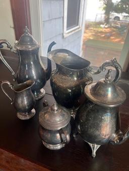 silver plated tea pots and creamers