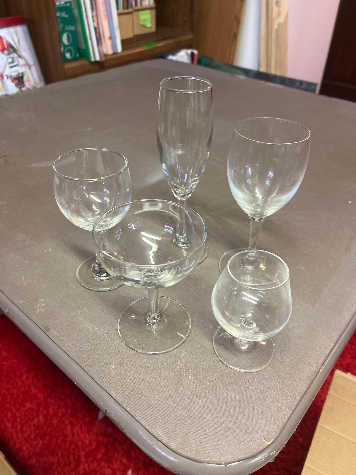 19- assorted size stemware lot in basement