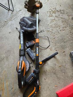 worx blower and weed whip with batteries and chargers