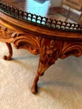 Vintage Frech Louis XV Style Walnut Marquestry and Gallery Table