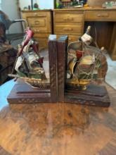 wooden ship book ends