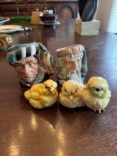 Goebel chicks and Royal Dulton head mugs