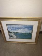 framed picture beach/boats