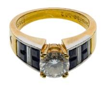 18k Yellow Gold, Sapphire and Diamond Ring