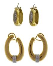 14k Yellow Gold and Diamond Pierced Earrings