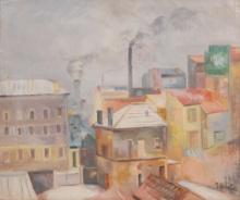Michael Baxte (American, 1890-1972) 'Rooftops in the City' Oil on Canvas
