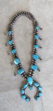 VINTAGE  TURQUOISE SILVER SQAXH BLOSSOM NECKLACE