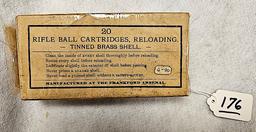 (20) RIFLE BALL 45 CAL CARTRIDGES TIN BRASS SHELL DATED 1890
