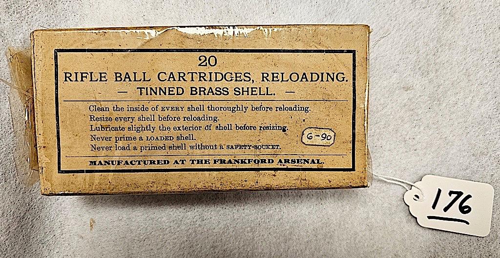 (20) RIFLE BALL 45 CAL CARTRIDGES TIN BRASS SHELL DATED 1890