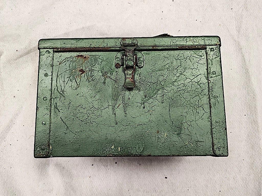 WWI AMMO CAN WITH CLOTH STRAP - STRAP NOT COMPLETELY ATTACHED