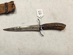 STAG HANDLED DAGGER KNIFE (WRITING UNREADABLE) WITH SHEATH