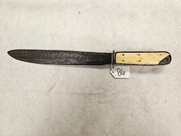 HOMEMADE FIGHTING KNIFE WITH LONG BLADE, SILVER PASO HAND GUARD