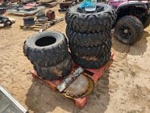 Pallet of (4) QIND AT26x9-14 Tires, (2) Mudwiser AT26x12 Firelli Tires, (4) rims