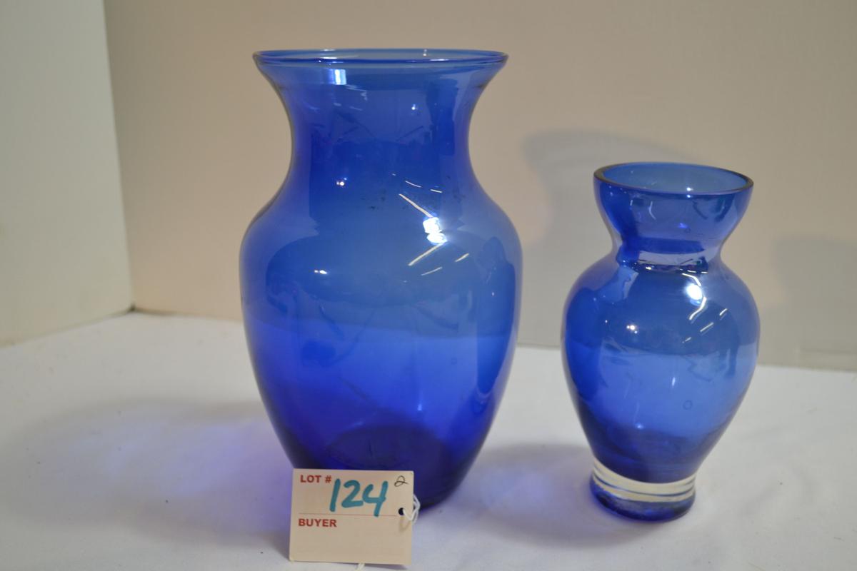 Cobalt Flared Top 8" Vase and 6" Cobalt Blue on Clear Base Flared Top Vase