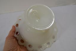 Vintage Anchor Hocking Milk Glass Open Edge Candy Dish; 7"