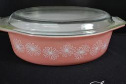 Pyrex Pink Daisy No. 045 Casserole w/Lid; Mfg. 1956-1962