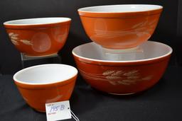 Pyrex 1980s Autumn Harvest 400 Series Mixing Bowl Set; Nos. 401, 402, 403, and 404; No Chips