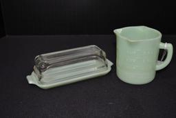 Fire-King Jadeite Butter Dish and Fire-King Jadeite One Cup Liquid Measuring Cup