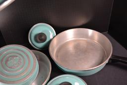 Club Aluminum Turquoise 6" and 12" Skillet w/Lid and 8" and 10" Open-Top Skillets and One Extra Lid