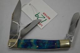 Fighting Rooster 3 Blade (Bronc Rider 1993) 10/500 With Multicolor Teal Handle