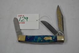 Fighting Rooster 3 Blade (Bronc Rider 1993) 10/500 With Multicolor Teal Handle