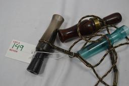 Group of  Duck Calls; Knight and Hale, Double Reed Mod 315 and Unmarked Call On Lanyard With Unmarke