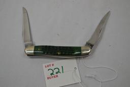 Case XX 9 Dot Serrated Blade Green Bone SS Muskrat Knife (Rare) 3 3/4"
