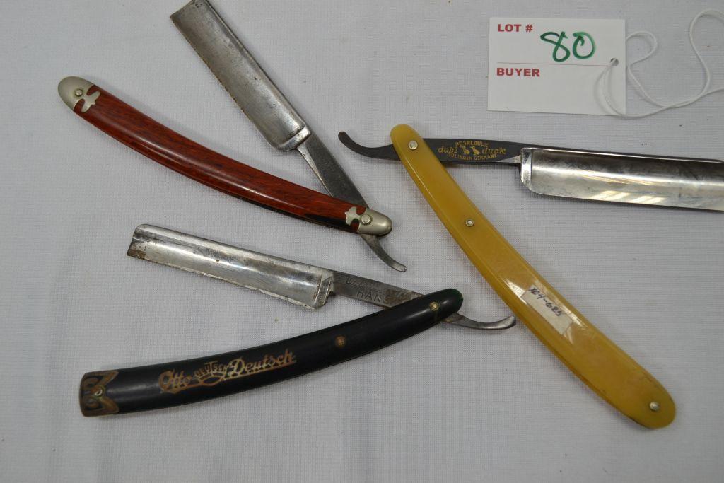 Group of Straight Razors; Case, Otto Deutschs and Pearl Duck Double Duck