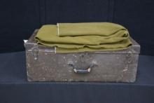 Vintage WWI Tin Medical Footlocker w/U.S. Wool Blanket