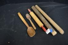 Group of Vintage Rolling Pins and Spoons