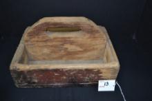 Vintage Wood Double Section Utility Tote; 12"x9"