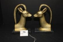 Pair of 8" Brass/Marble Gazelle Head on Base