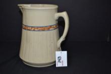 Vintage 1920s Red Wing 8" Pitcher w/Sponge Band; Has crack in both sides, chip in spout.