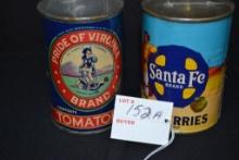 Pair of Vintage Cans to include Tomato and Blackberry, Santa Fe and Pride of Virginia