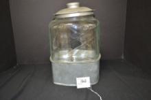 Vintage Gallon Glass Curtiss Candy Co. Lidded Jar w/Raised Metal Base