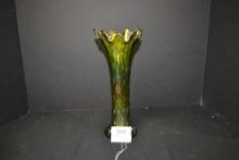 Vintage Unmarked Northwood Green Carnival Tree Trunk 10" Stretch Vase; Rare