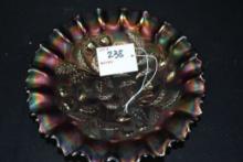 Northwood Amethyst Carnival Glass Strawberry and Basketweave Bowl; 9"