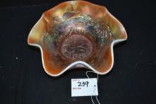 Dugan Carnival Glass Peach/Opal 6-Petal Bowl; 8"