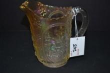 Imperial Glass? Pink Iridescent Embossed Windmill Pitcher; 6-1/2"
