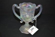 Fenton White Iridescent Carnival Glass Good Luck 1998 25th Anniversary Loving Cup; 6"
