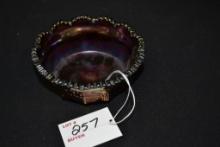 Northwood Purple Carnival Glass Butterfly and Flower Dish; 4"
