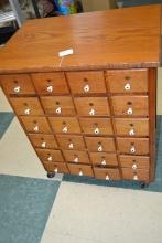 Oak Apothecary 24-Drawer Cabinet on Casters; 32"x26"x18"