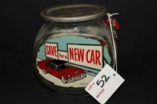 Contemporary "Save for a New Car" Glass/Metal Bank