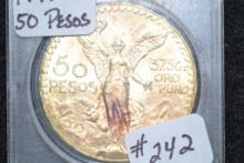 1947 Mexican Fifty Peso .900 Gold Piece; MS w/Some Red Surface Toning