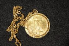1915 $20 St. Gaudens Coin on Necklace; MS